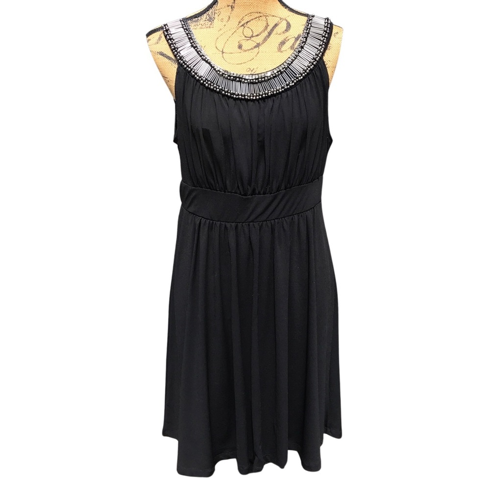 Haani Petite Sleeveless Black Dress with Silver Beaded Neckline Sz PXL
